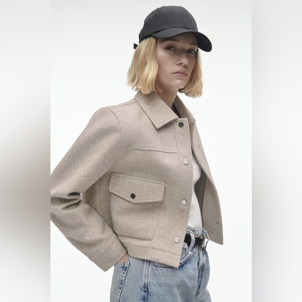 zara cropped soft jacket size xl in tan